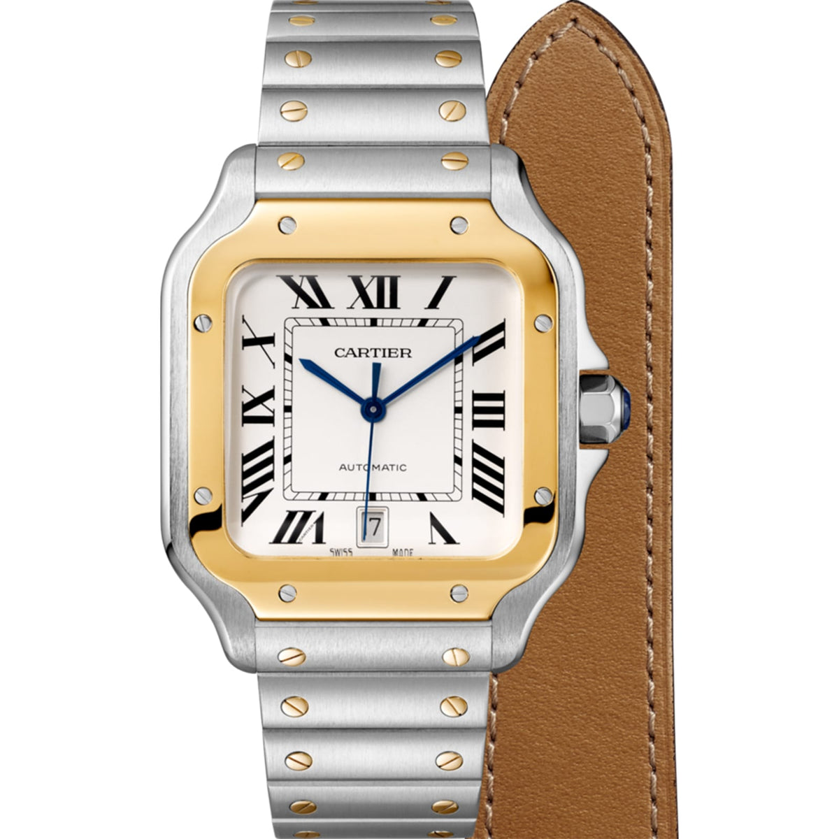 Santos de Cartier Large Model | 40mm, Two-Tone Steel & 18K Yellow Gold, Silver Dial - image 2