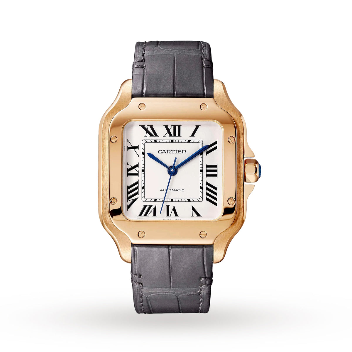 Santos de Cartier Medium Model | 35mm, 18K Rose Gold, Alligator Leather, Silver Dial - image 1