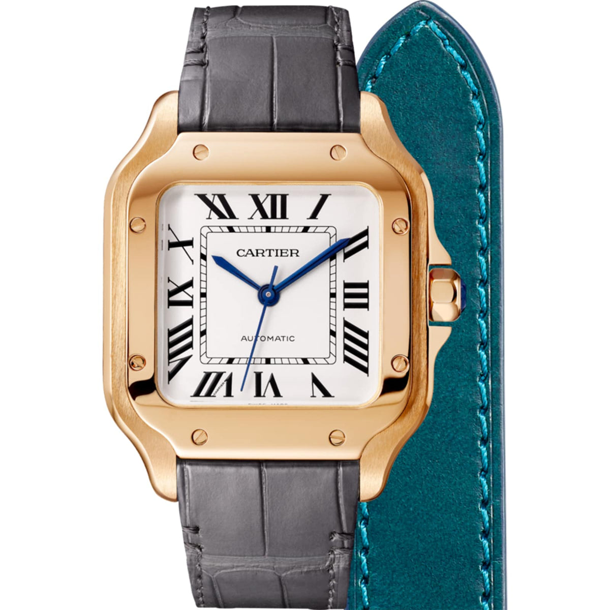 Santos de Cartier Medium Model | 35mm, 18K Rose Gold, Alligator Leather, Silver Dial - image 3