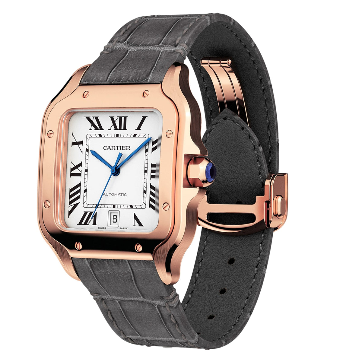 Santos de Cartier Large Model | 40mm, 18K Rose Gold, Alligator Leather, Silver Dial - image 3