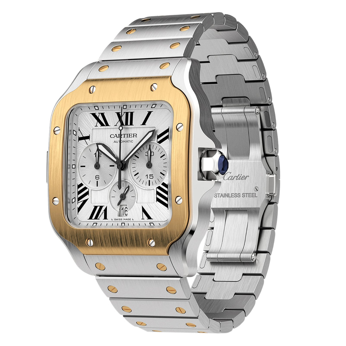 Santos de Cartier Chronograph | 43mm, Two-Tone Steel & 18K Yellow Gold, Silver Dial - image 4