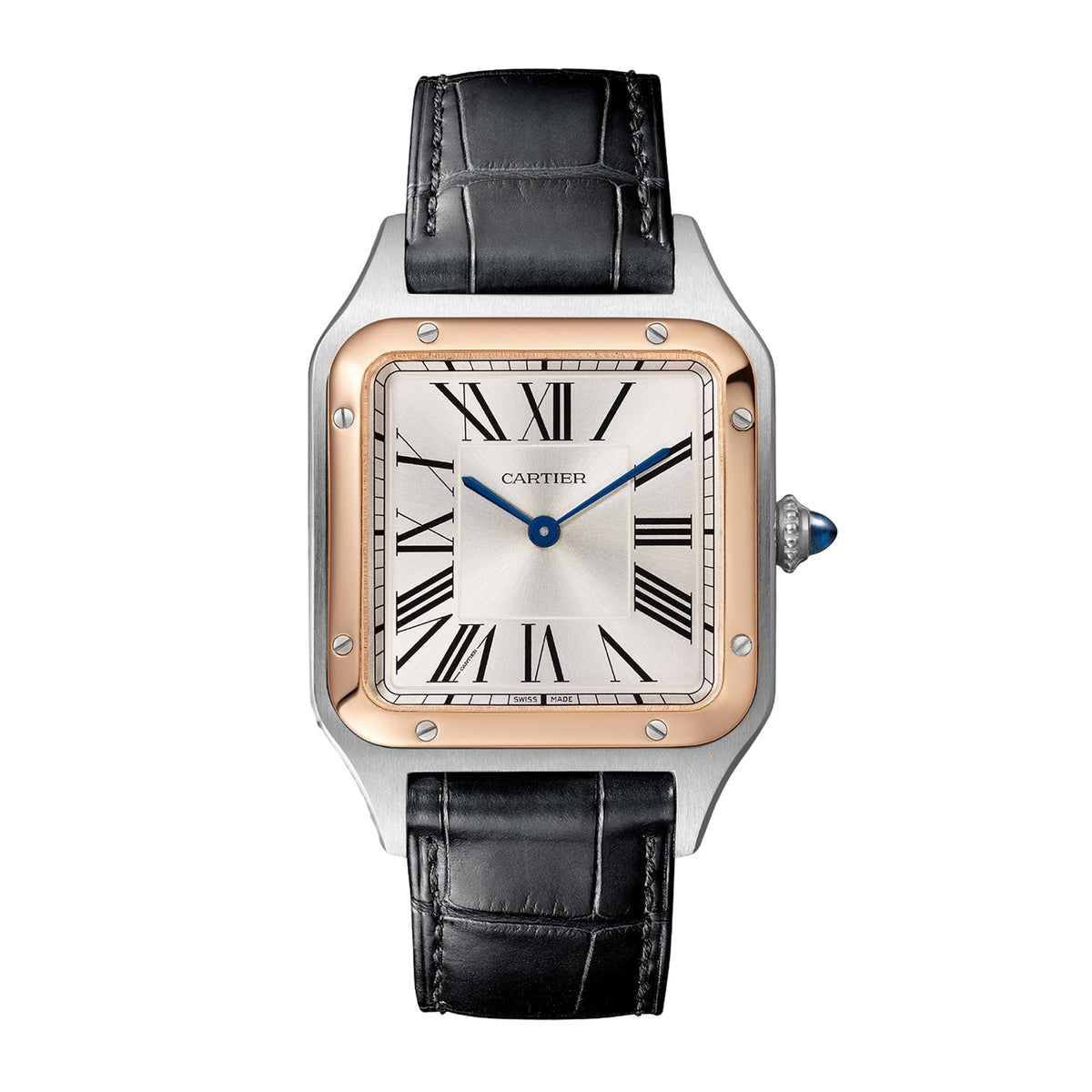 Santos-Dumont Large Model 43.5 | 31.5mm, Two-Tone Steel & 18K Rose Gold, Alligator Leather, Silver Dial - image 1