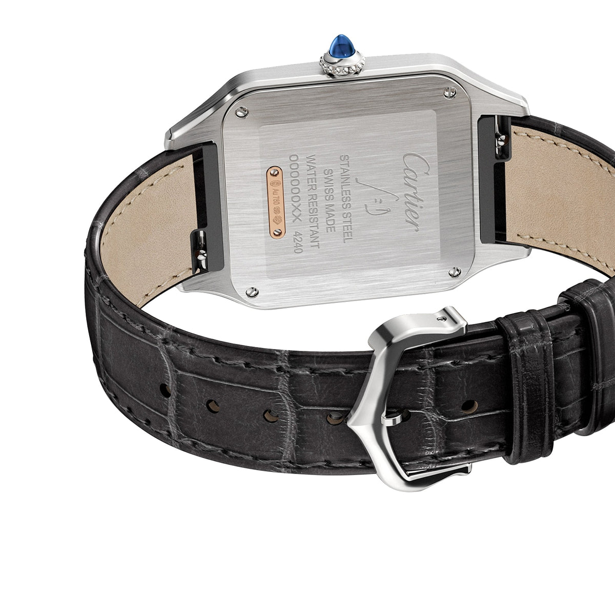 Santos-Dumont Large Model 43.5 | 31.5mm, Two-Tone Steel & 18K Rose Gold, Alligator Leather, Silver Dial - image 3
