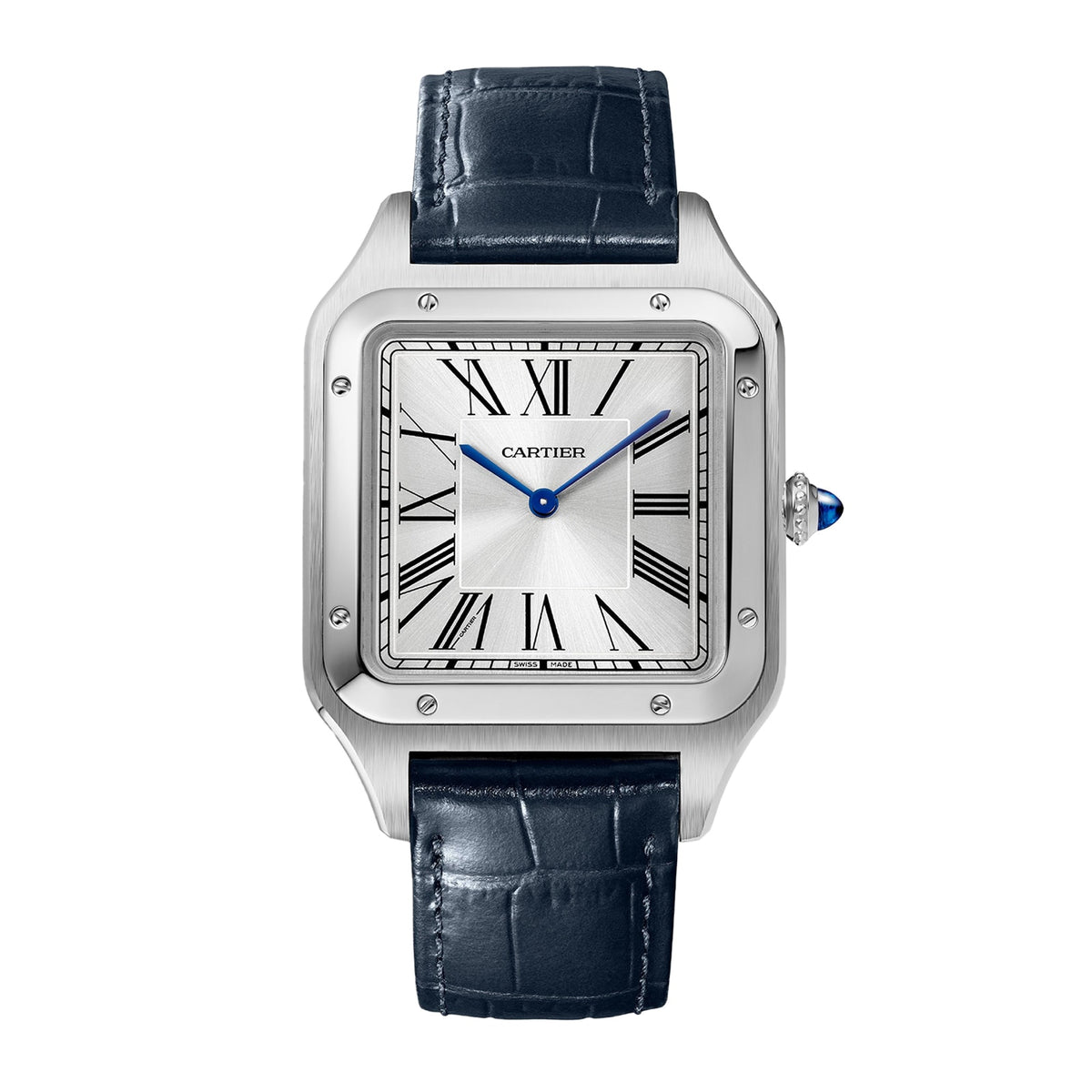 Santos-Dumont Extra-Large Model | 34mm, Steel, Alligator Leather, Silver Dial - image 1