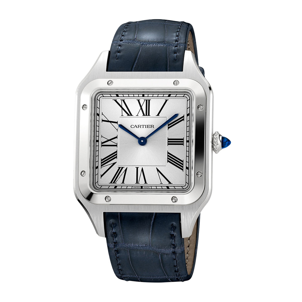 Santos-Dumont Extra-Large Model | 34mm, Steel, Alligator Leather, Silver Dial - image 2
