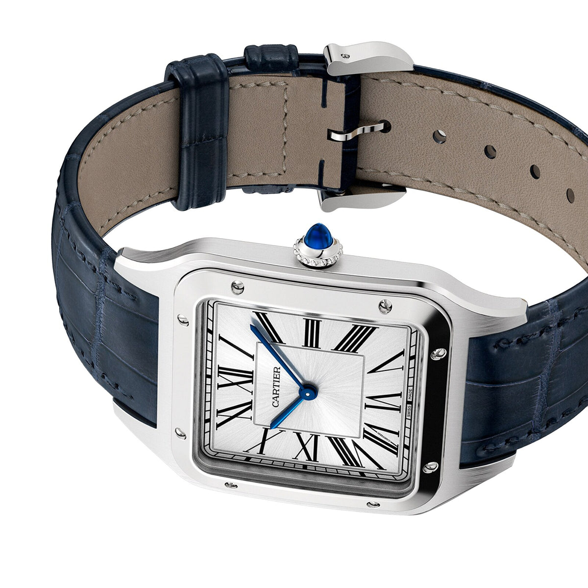 Santos-Dumont Extra-Large Model | 34mm, Steel, Alligator Leather, Silver Dial - image 3