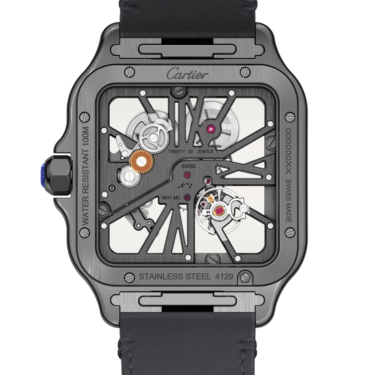Santos de Cartier Skeleton Large Model | 40mm, Steel, Alligator Leather - image 3