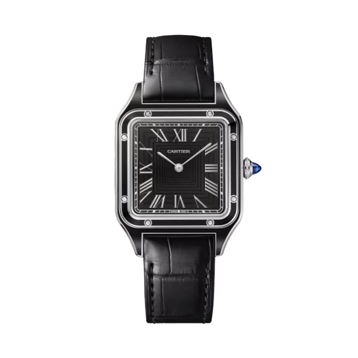 Santos-Dumont Large Model | 31.5mm, Steel, Alligator Leather, Black Dial - image 1