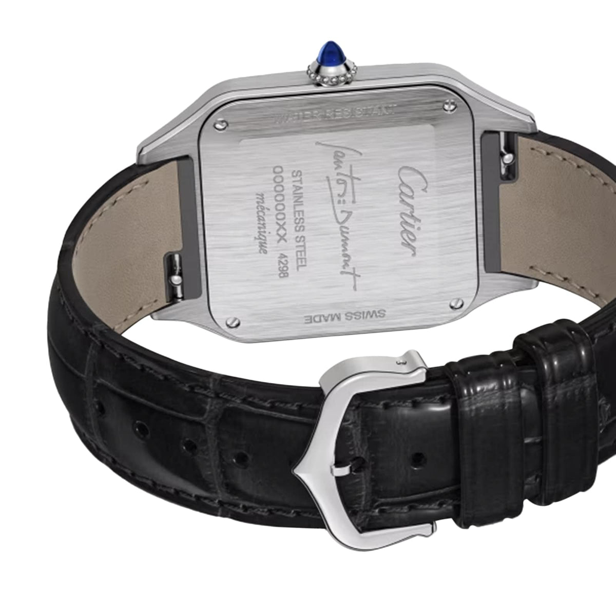 Santos-Dumont Large Model | 31.5mm, Steel, Alligator Leather, Black Dial - image 3