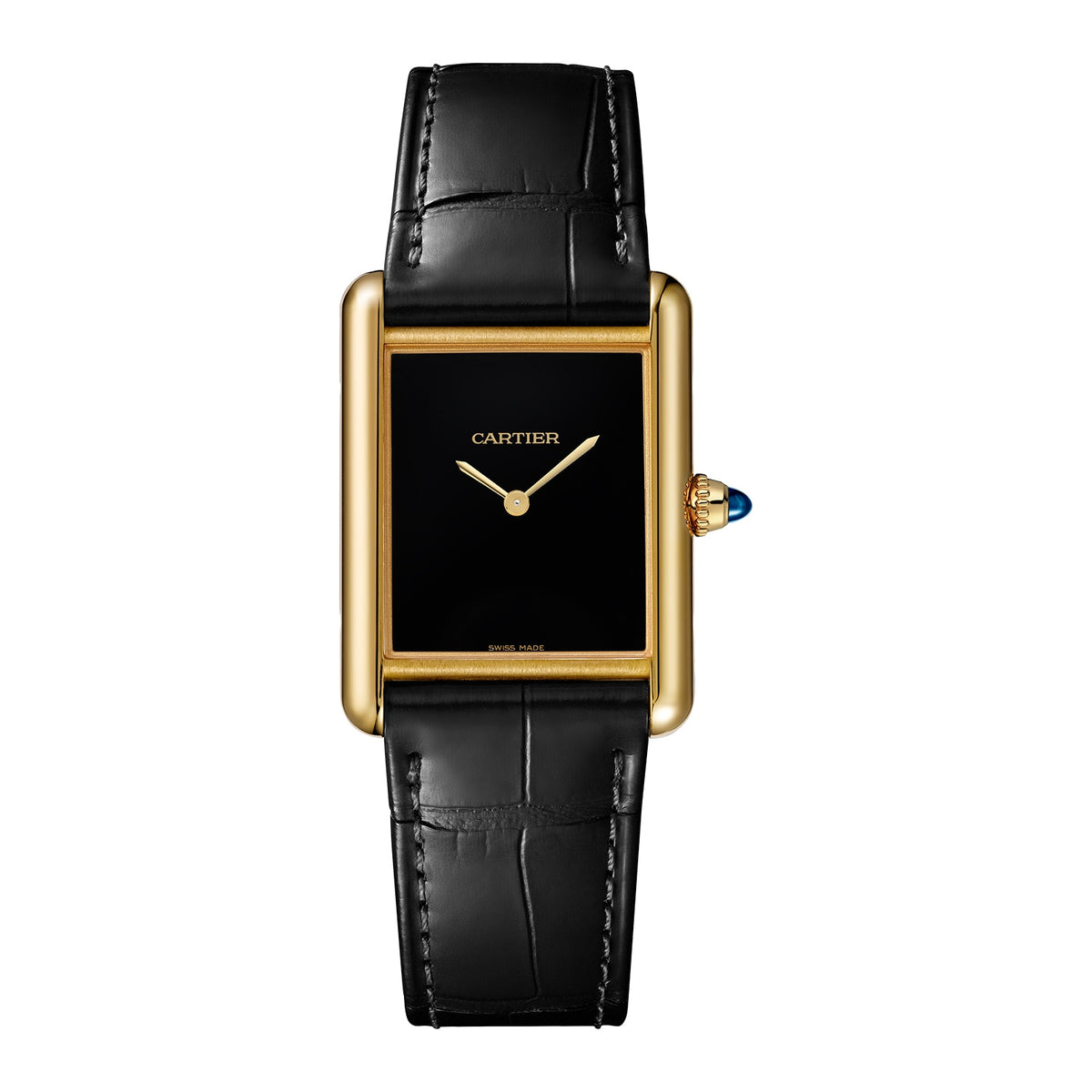 Tank Louis Cartier Medium Model | 25.5mm, 18K Yellow Gold, Leather, Black Dial - image 1