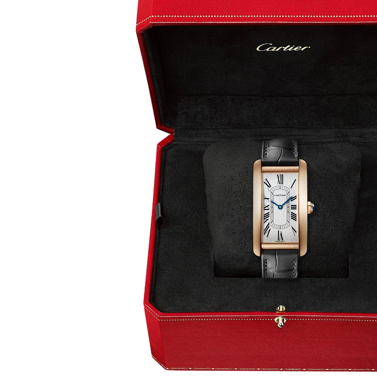 Tank Américaine Large Model | 24.5mm, 18K Rose Gold, Alligator Leather, Silver Dial - image 3