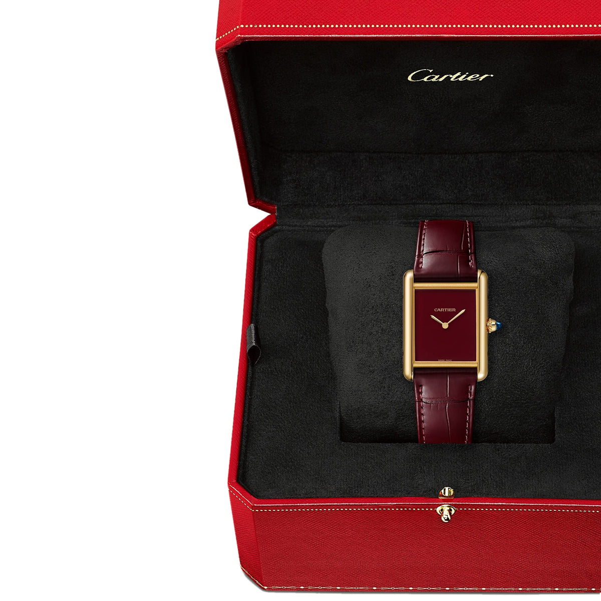 Tank Louis Cartier Medium Model | 25.5mm, 18K Yellow Gold, Alligator Leather, Red Dial - image 3