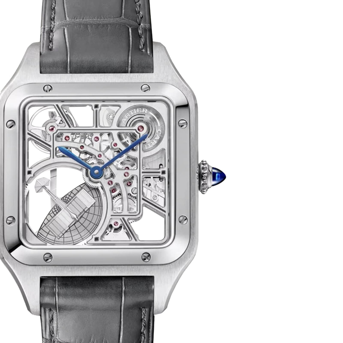 Santos-Dumont Skeleton with Micro-Rotor Large Model | 31mm, Steel, Alligator Leather, Silver Dial - image 2