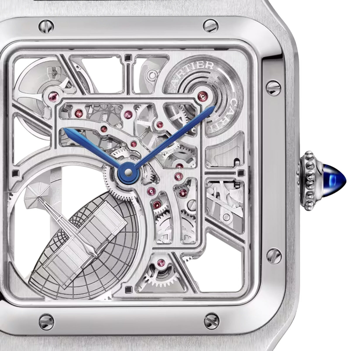 Santos-Dumont Skeleton with Micro-Rotor Large Model | 31mm, Steel, Alligator Leather, Silver Dial - image 3