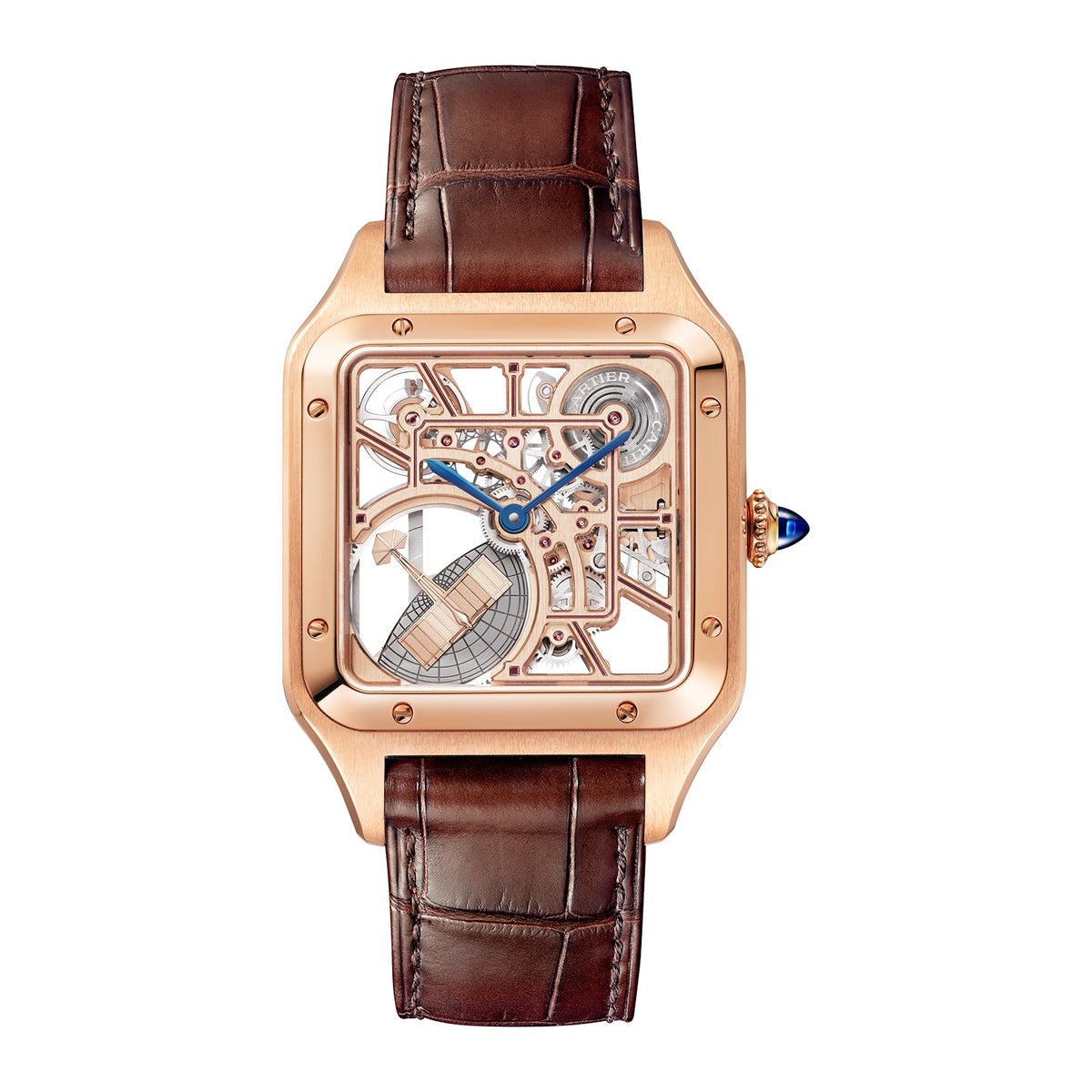 Santos-Dumont Skeleton with Micro-Rotor | 31mm, 18K Rose Gold, Leather, Ivory Dial - image 1
