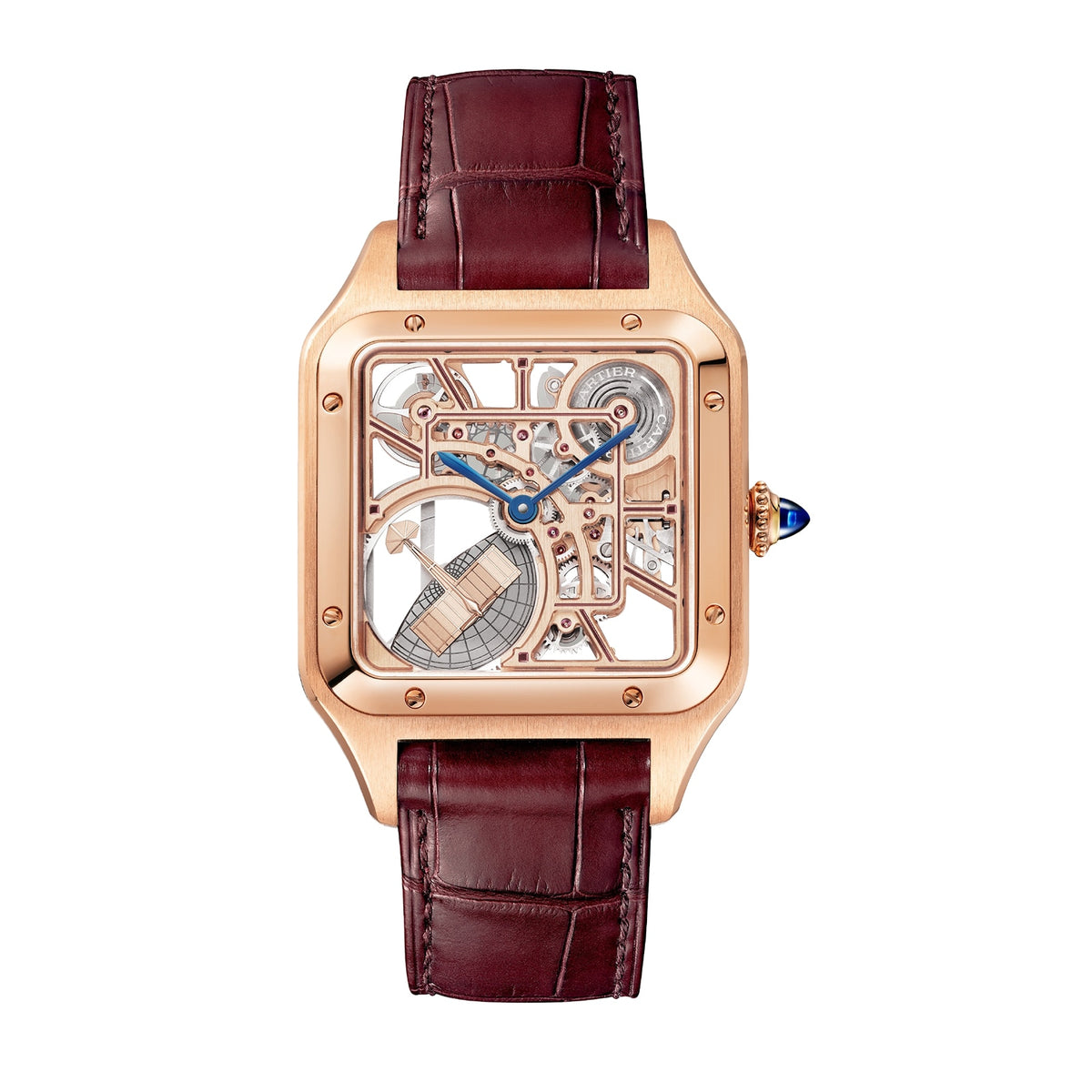 Santos-Dumont Skeleton with Micro-Rotor | 31mm, 18K Rose Gold, Leather, Ivory Dial - image 3