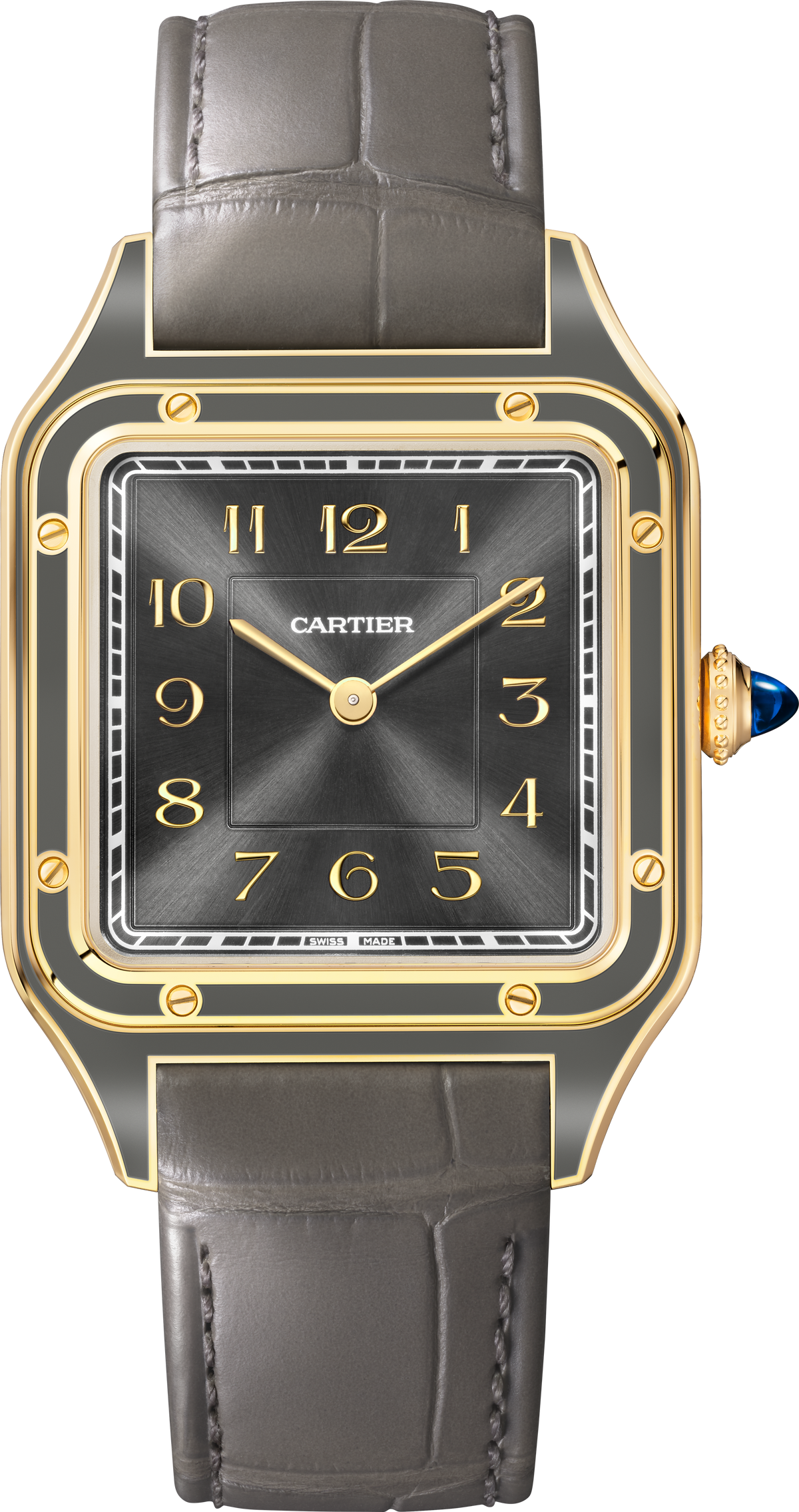 Santos-Dumont Large Model | 31.5mm, 18K Yellow Gold, Leather, Grey Dial - image 2