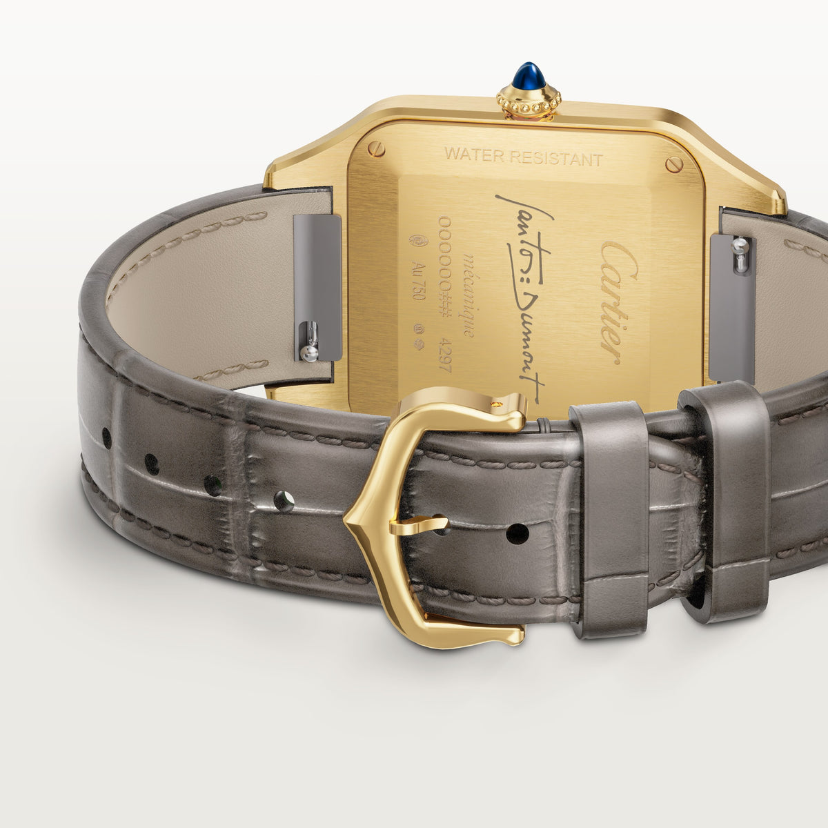 Santos-Dumont Large Model | 31.5mm, 18K Yellow Gold, Leather, Grey Dial - image 3