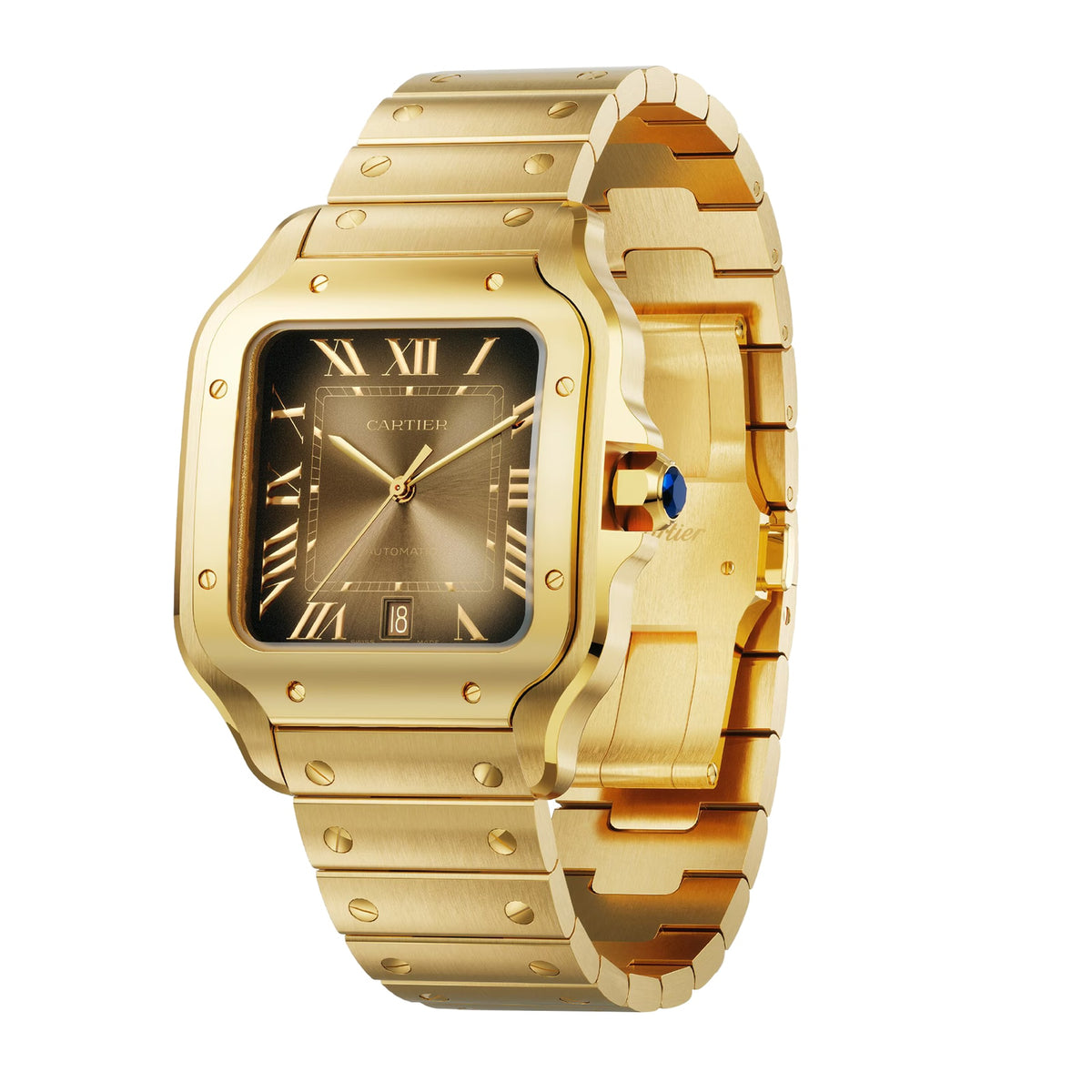 Santos de Cartier Large Model | 40mm, 18K Yellow Gold, Brown Dial - image 2
