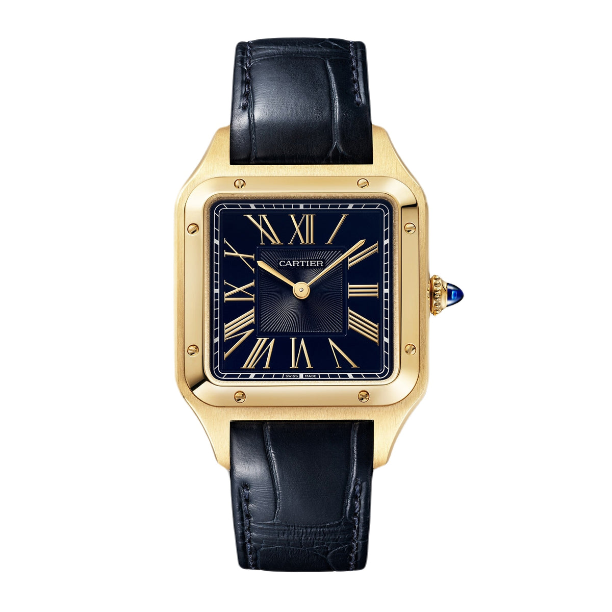 Santos-Dumont Large Model | 31.5mm, 18K Yellow Gold, Alligator Leather, Blue Dial - image 1