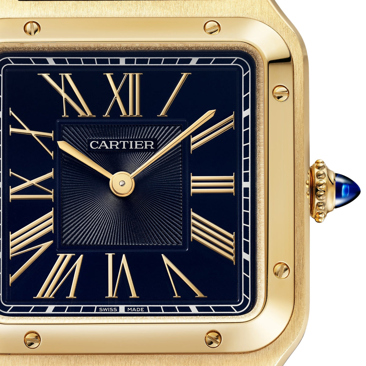 Santos-Dumont Large Model | 31.5mm, 18K Yellow Gold, Alligator Leather, Blue Dial - image 3