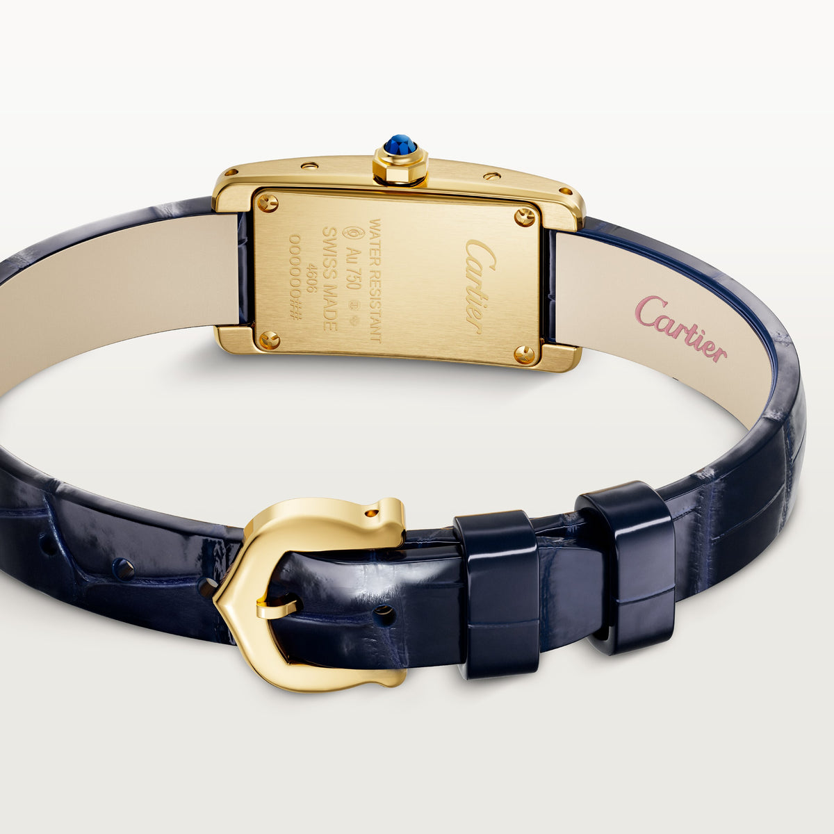 Tank Américaine Mini Model | 15mm, 18K Yellow Gold, Alligator Leather, Silver Dial - image 4