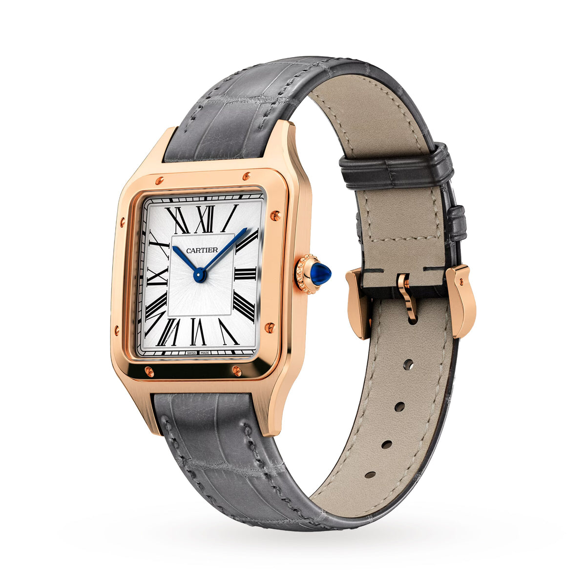 Santos-Dumont Large Model | 31.5mm, 18K Rose Gold, Alligator Leather, Silver Dial - image 2