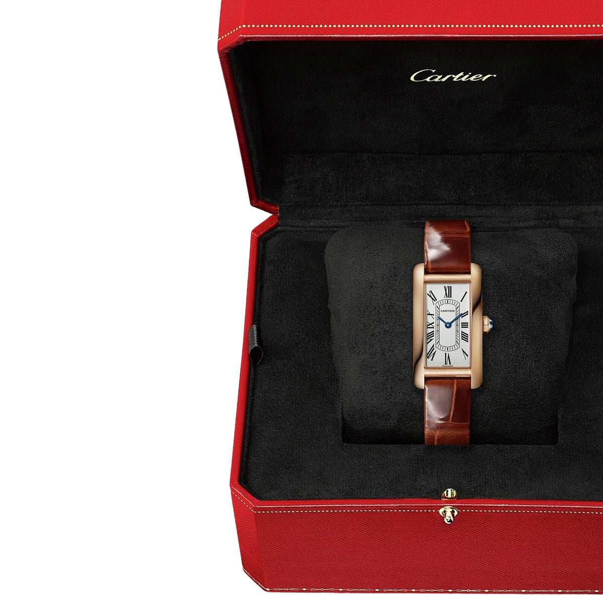 Tank Américaine Small Model | 19.5mm, 18K Rose Gold, Alligator Leather, White Dial - image 3
