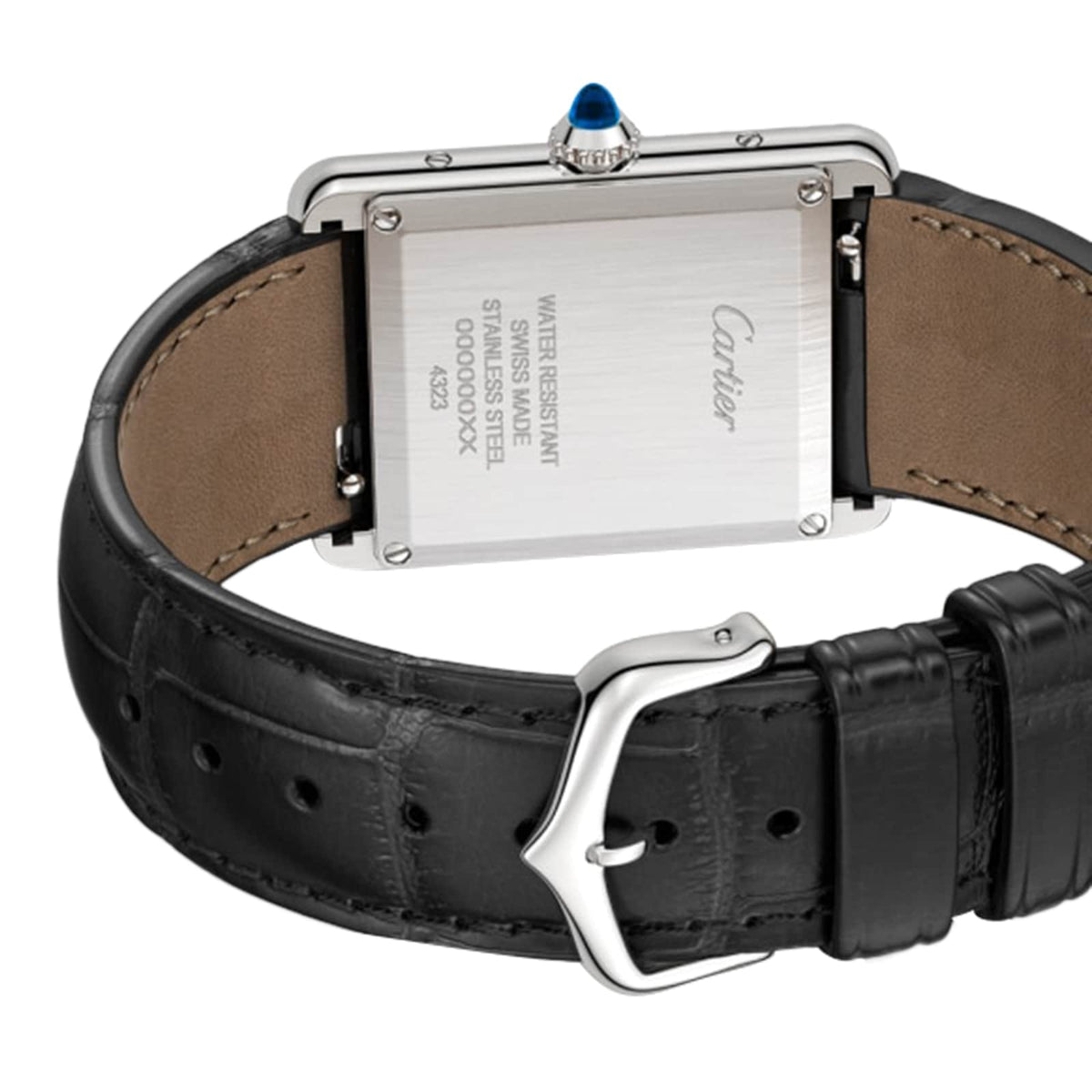 Tank Must de Cartier Large Model | 25.5mm, Steel, Alligator Leather, Black Dial - image 2
