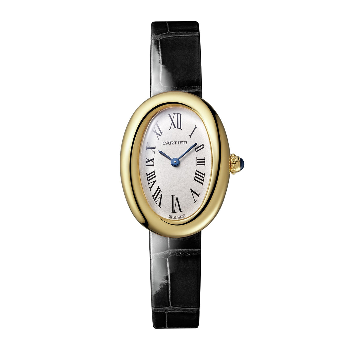 Baignoire (Size 15) | 23mm, 18K Yellow Gold, Alligator Leather, Silver Dial - image 1