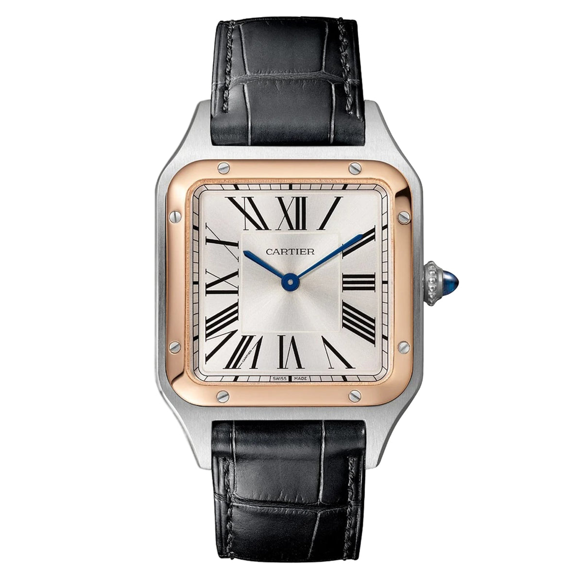Santos-Dumont Large Model 31.5 | 31.5mm, Two-Tone Steel & 18K Rose Gold, Alligator Leather, Silver Dial - image 1