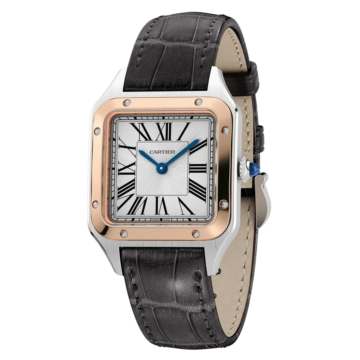 Santos-Dumont | 27.5mm, Two-Tone Steel & 18K Rose Gold, Alligator Leather, Silver Dial - image 2