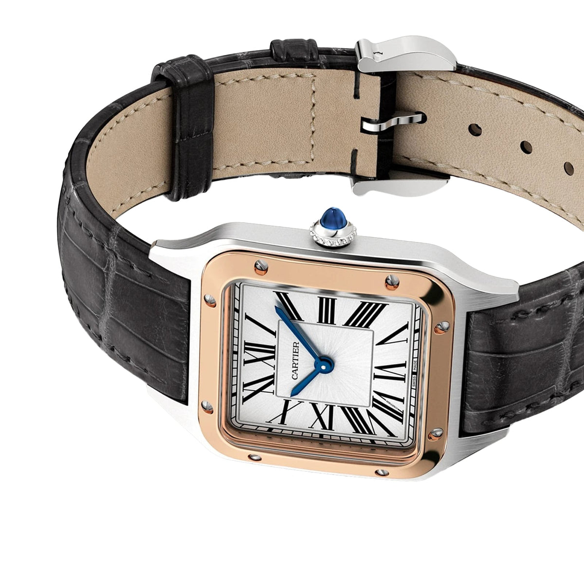Santos-Dumont | 27.5mm, Two-Tone Steel & 18K Rose Gold, Alligator Leather, Silver Dial - image 4