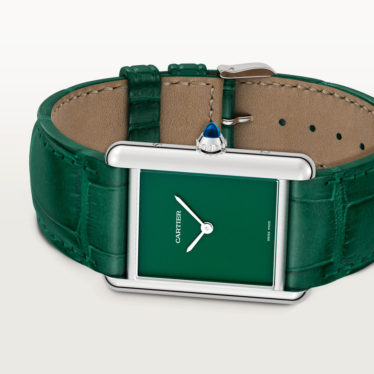 Tank Must de Cartier Large Model | 25.5mm, Steel, Leather, Green Dial - image 3