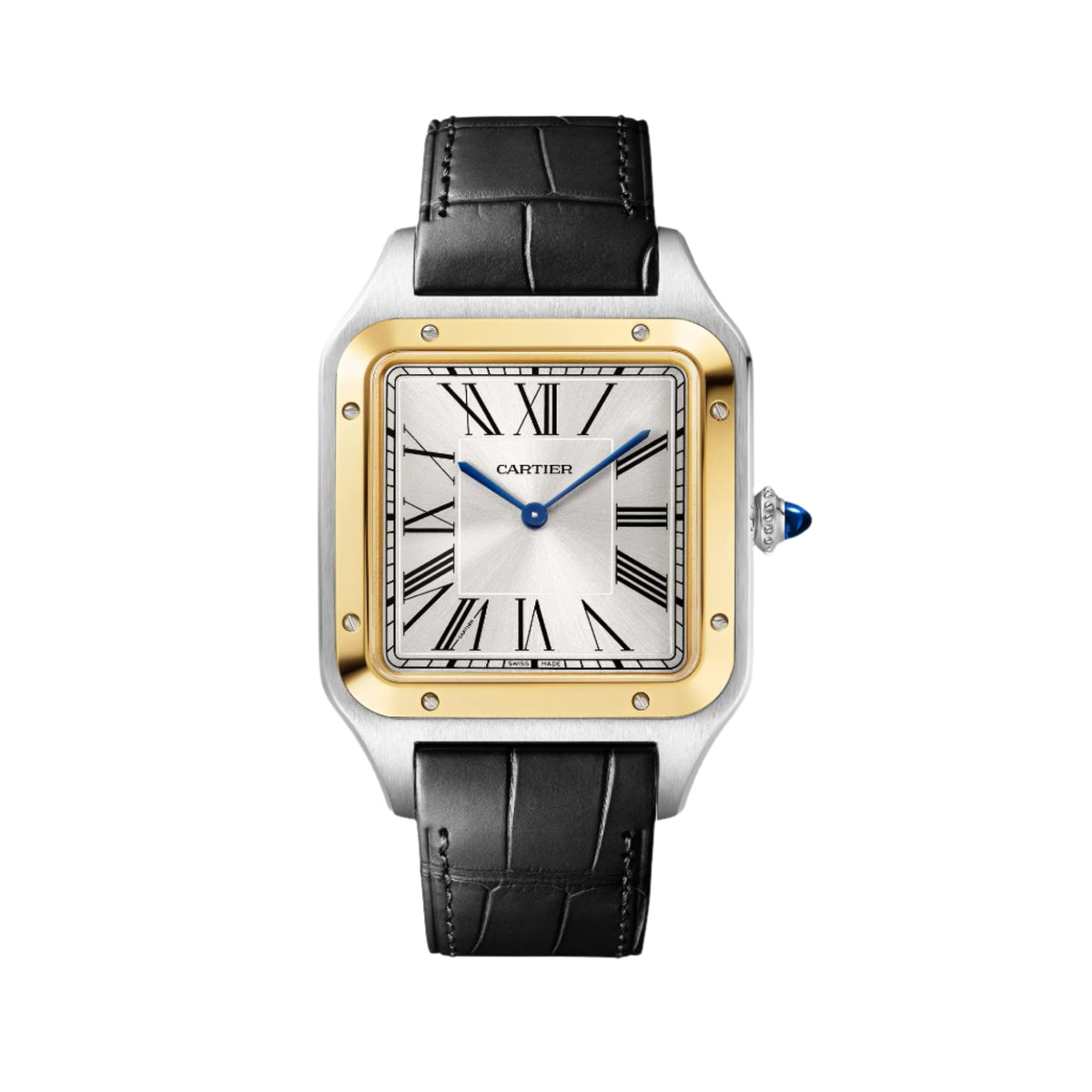 Santos-Dumont Extra-Large Model | 34mm, Two-Tone Steel & 18K Yellow Gold, Alligator Leather, Silver Dial - image 1
