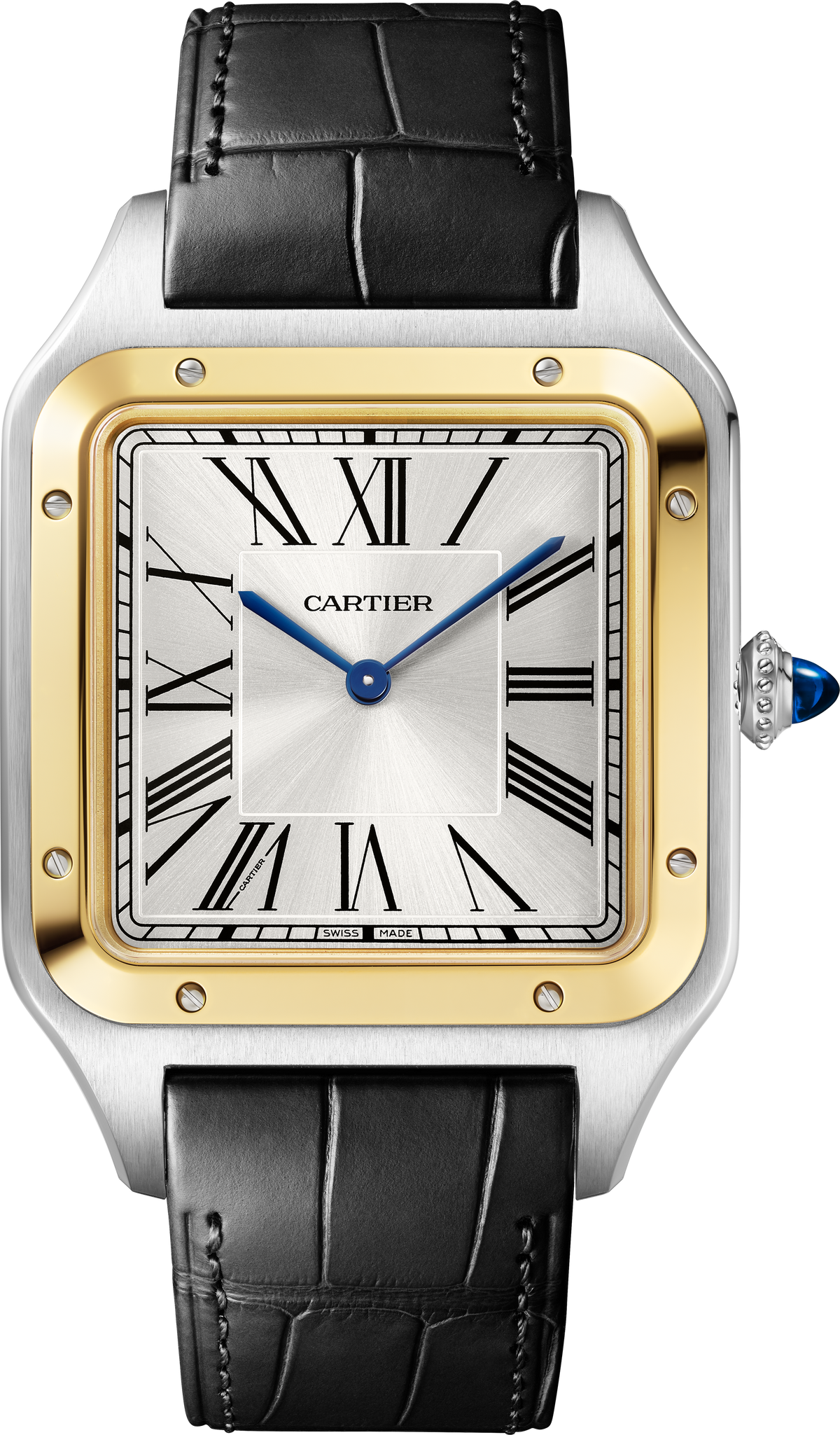 Santos-Dumont Extra-Large Model | 34mm, Two-Tone Steel & 18K Yellow Gold, Alligator Leather, Silver Dial - image 3