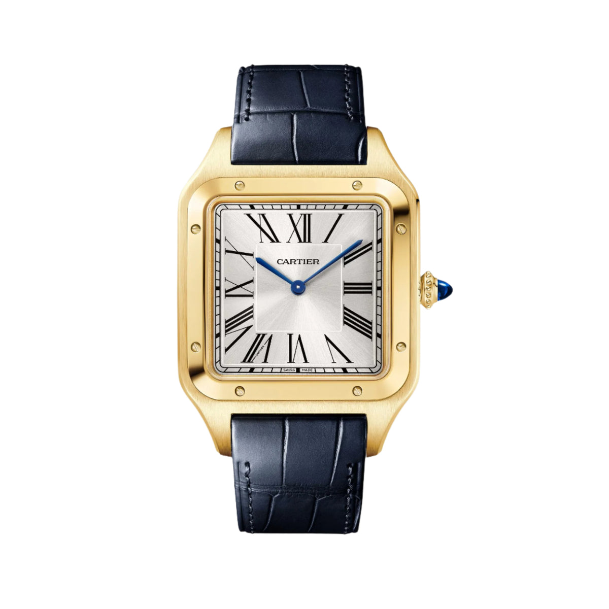 Santos-Dumont Extra-Large Model | 34mm, 18K Yellow Gold, Alligator Leather, Silver Dial - image 1