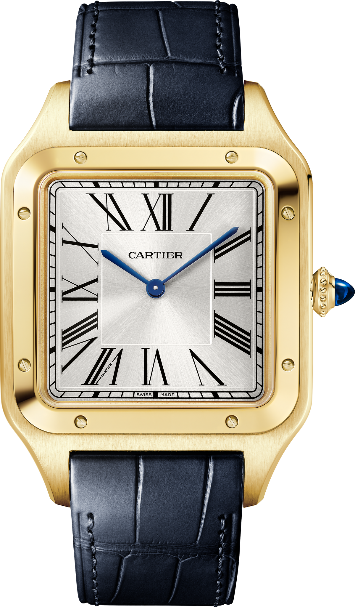 Santos-Dumont Extra-Large Model | 34mm, 18K Yellow Gold, Alligator Leather, Silver Dial - image 4