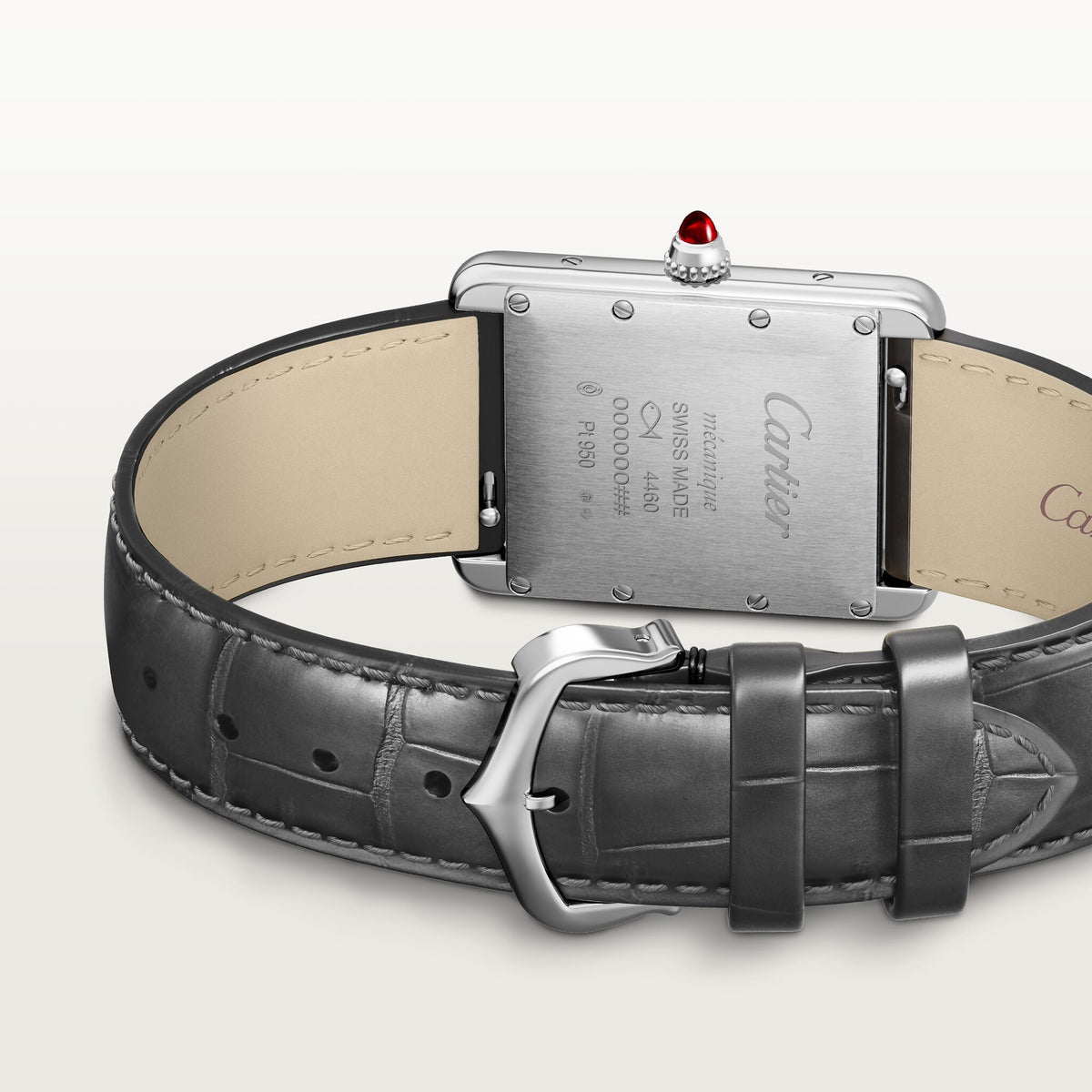 Tank Louis Cartier Large Model | 25.5mm, Platinum, Leather, Grey Dial - image 2