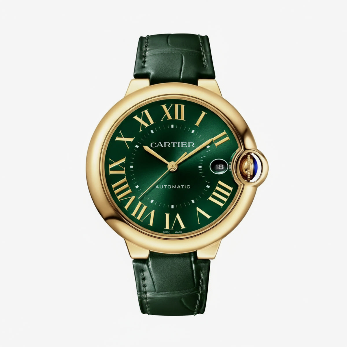 Ballon Bleu De Cartier Watch | 40mm, 18K Yellow Gold, Alligator Leather, Green Dial - image 1