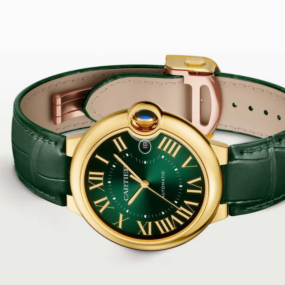 Ballon Bleu De Cartier Watch | 40mm, 18K Yellow Gold, Alligator Leather, Green Dial - image 4