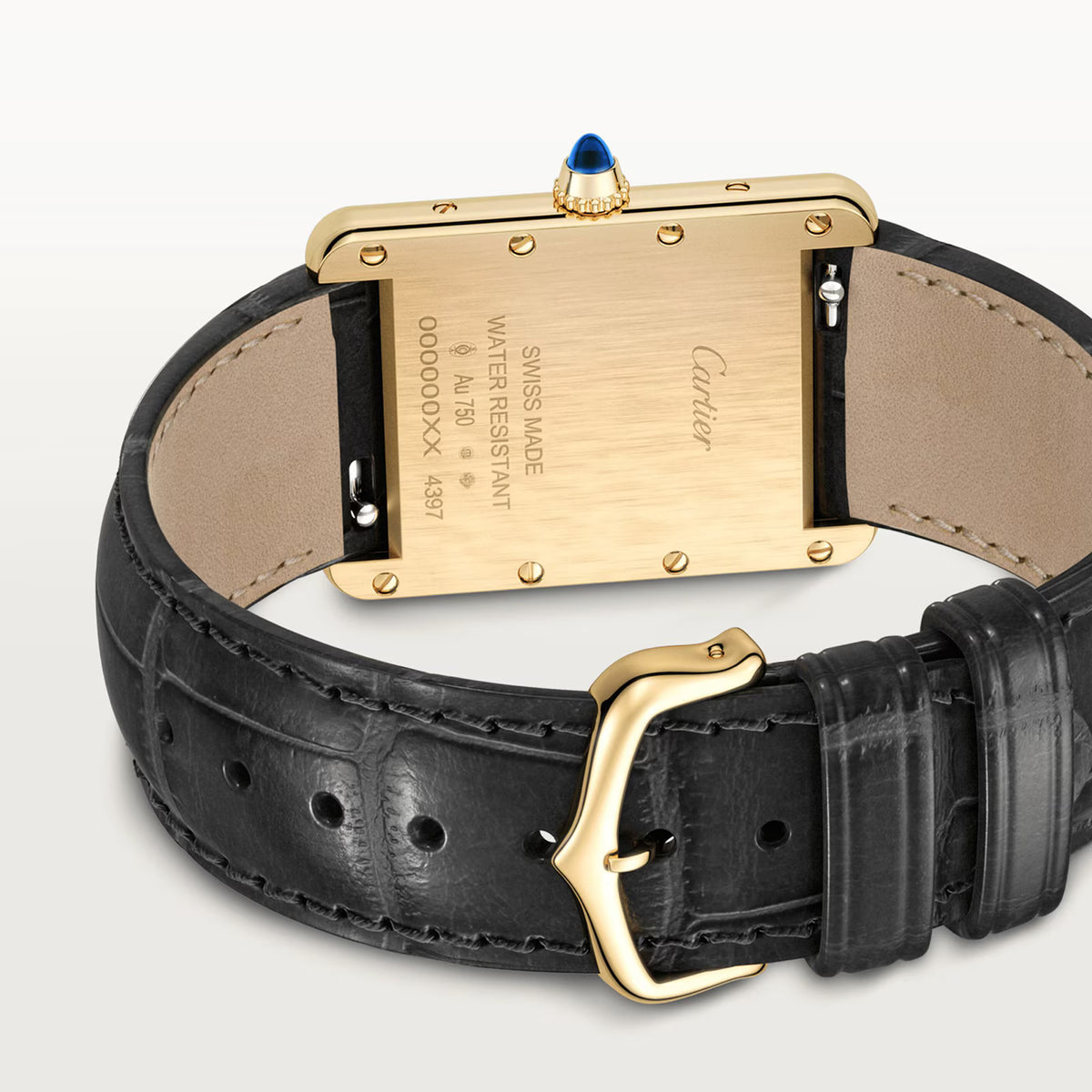 Tank Louis Medium Model | 25.5mm, 18K Yellow Gold, Alligator Leather, White Dial - image 3