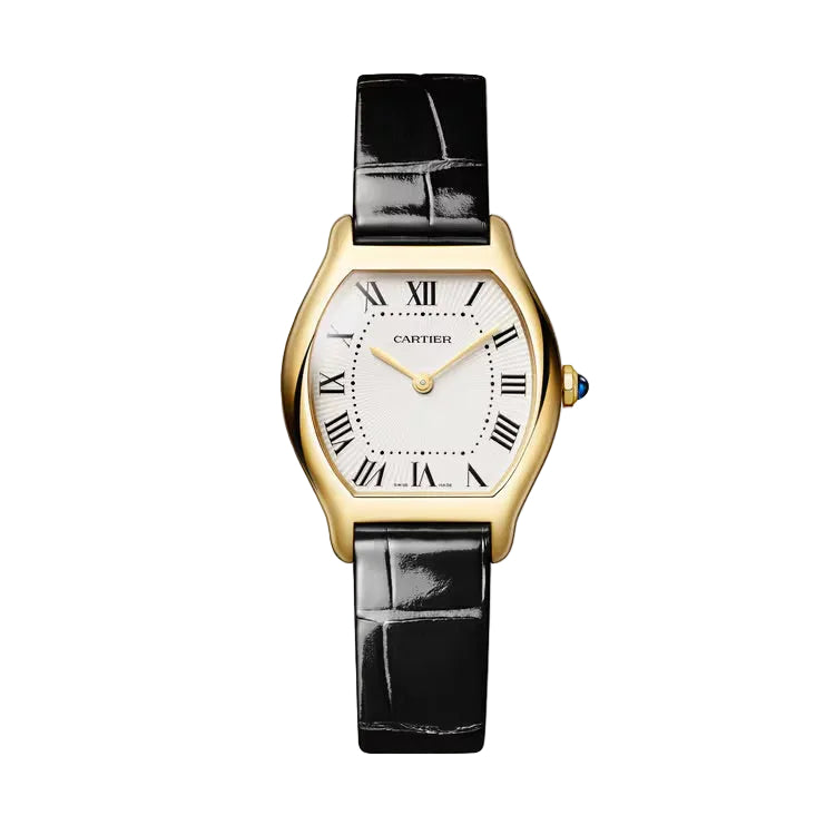 Tortue Small Model | 27mm, 18K Yellow Gold, Leather, White Dial - image 1