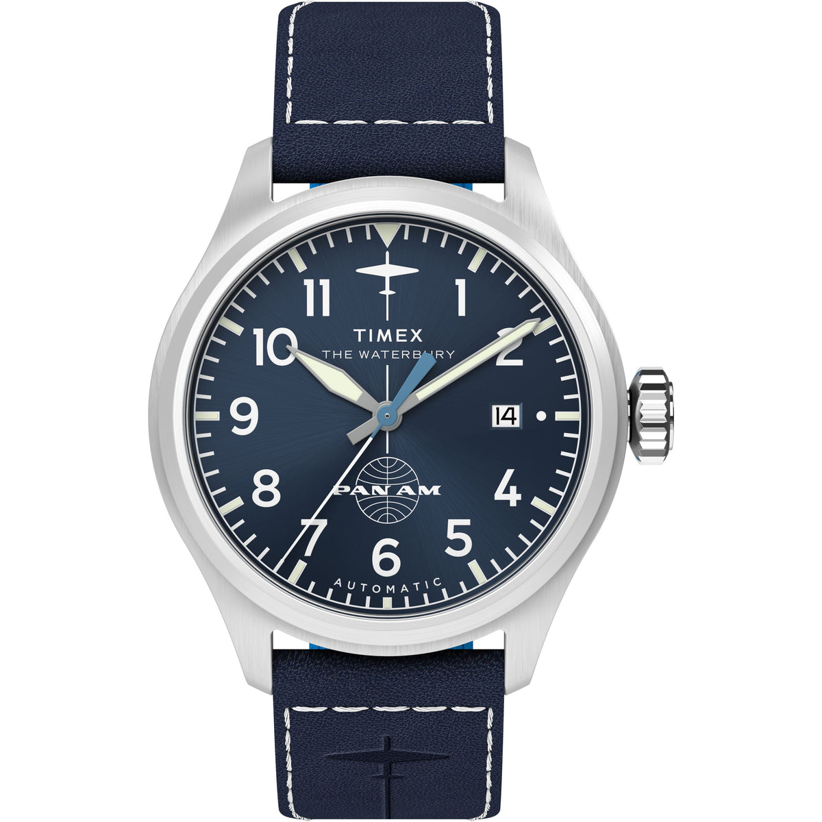 Timex x Pan Am® Waterbury Automatic Ace | 41mm, Steel, Leather, Blue Dial - image 1
