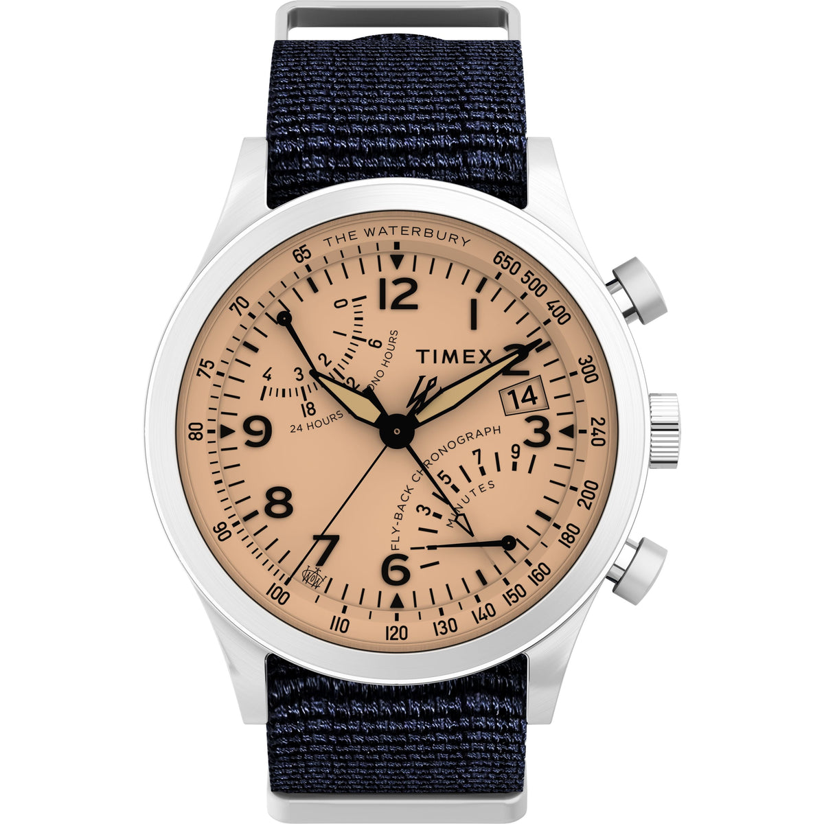 Waterbury Traditional Fly-Back Chronograph | 43mm, Steel, CANVAS, Pink Dial - image 1