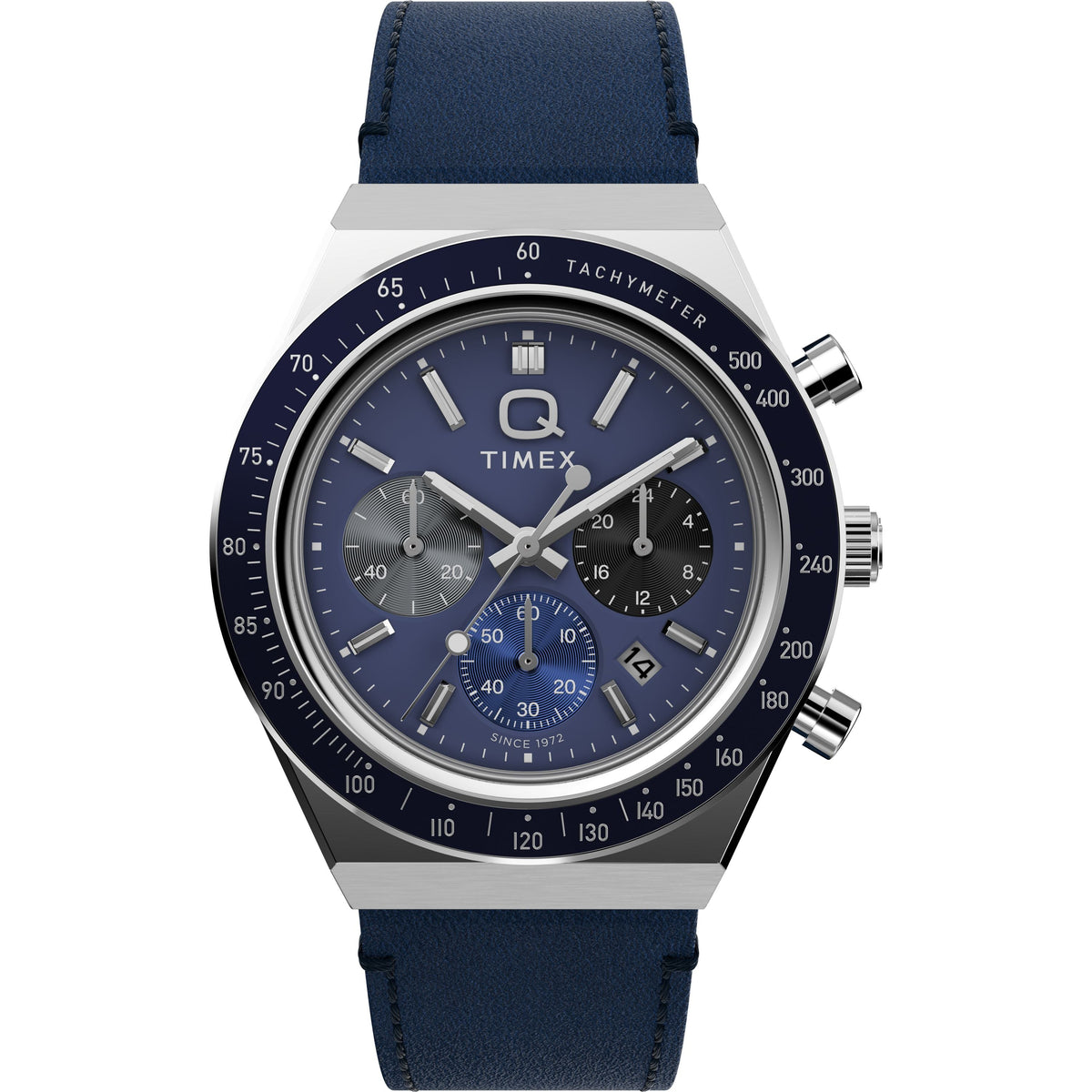 Q Chronograph | 40mm, Steel, Leather, Blue Dial - image 1