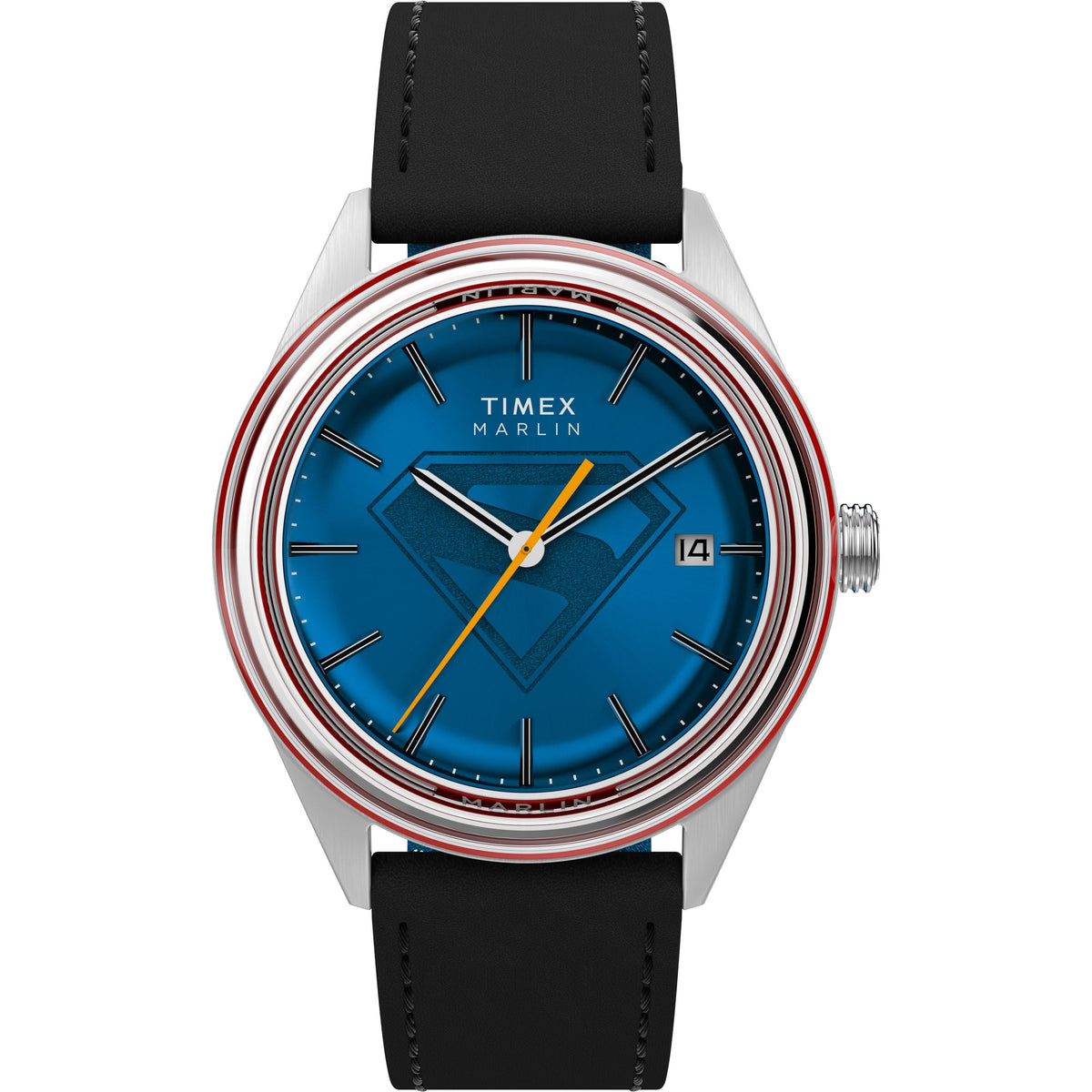 Timex x Superman Marlin® Jet Automatiic | 38mm, Steel, Leather, Blue Dial - image 1