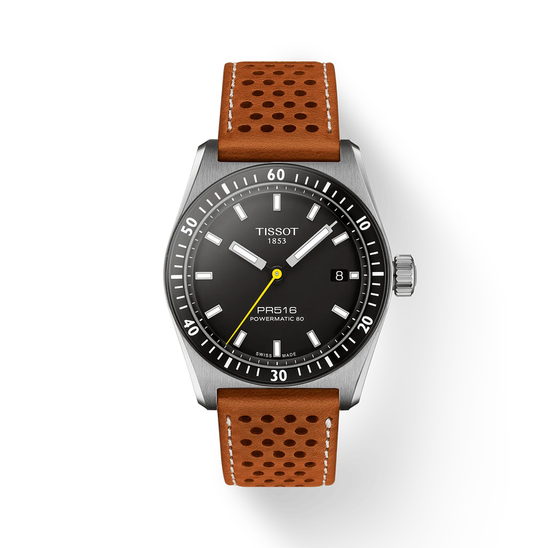 PR516 38 | 38mm, Steel, Leather, Black Dial - image 1