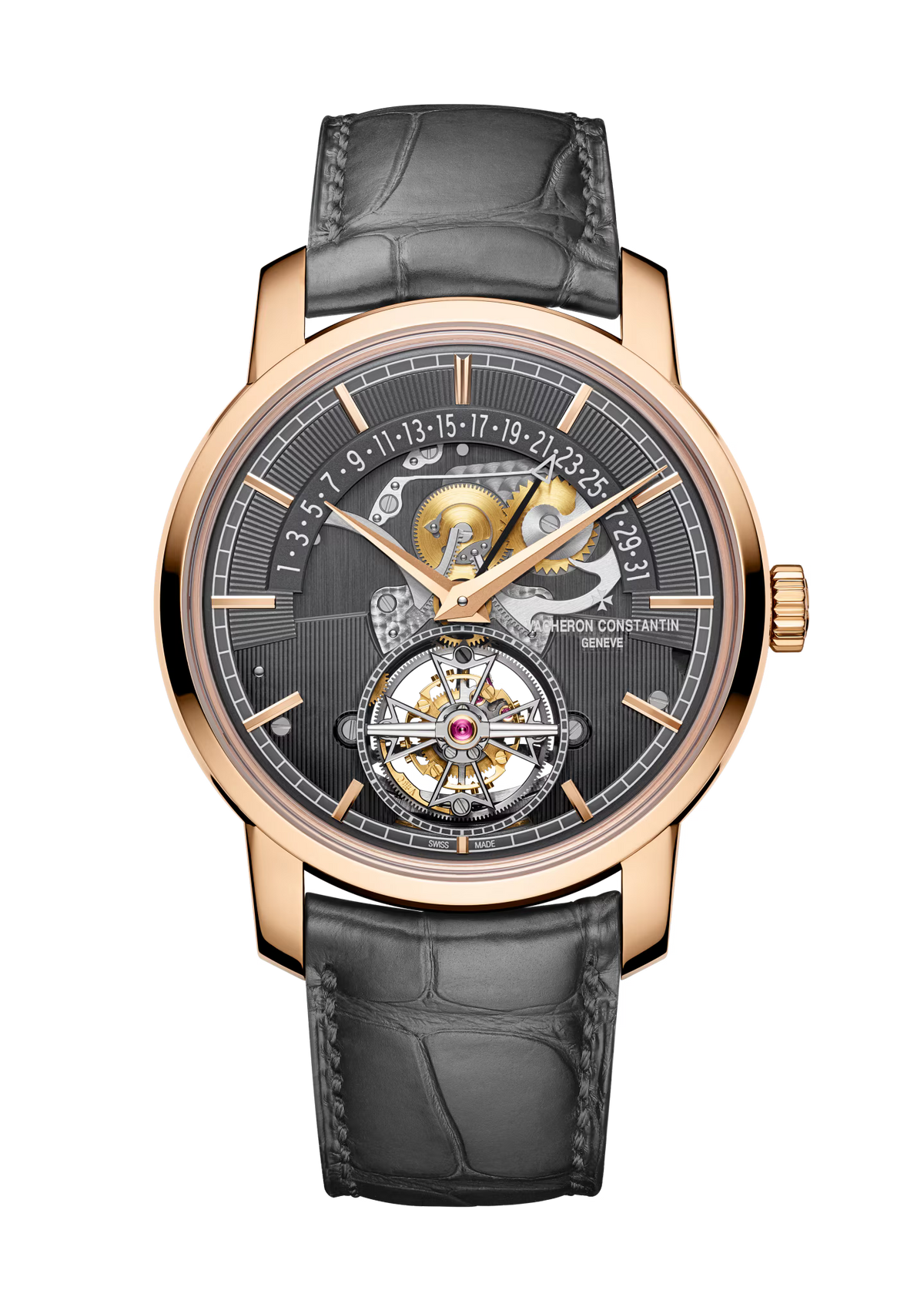 Traditionnelle Tourbillon Retrograde Date Openface | 41mm, 18K Rose Gold, Leather, Grey Dial - image 1