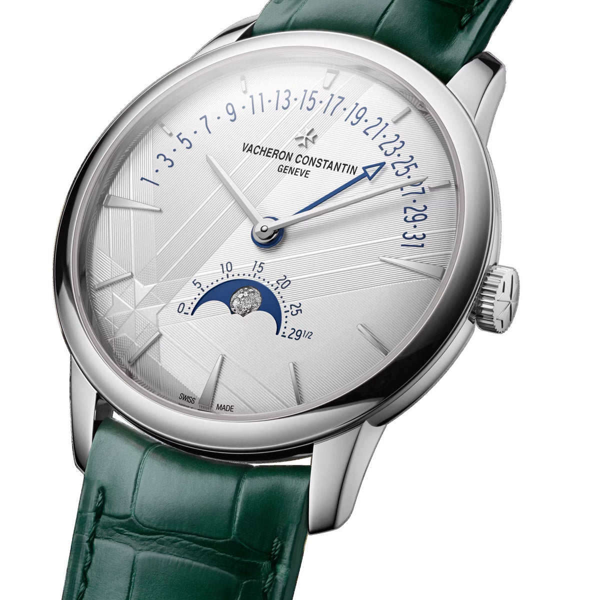 Patrimony Moon Phase Retrograde Date | 42.5mm, 18K White Gold, Leather, Texture, Silver Dial - image 2
